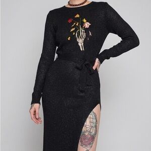 Jawbreaker Dead Flowers Embroidered Midi Knitted Shirt Dress XL